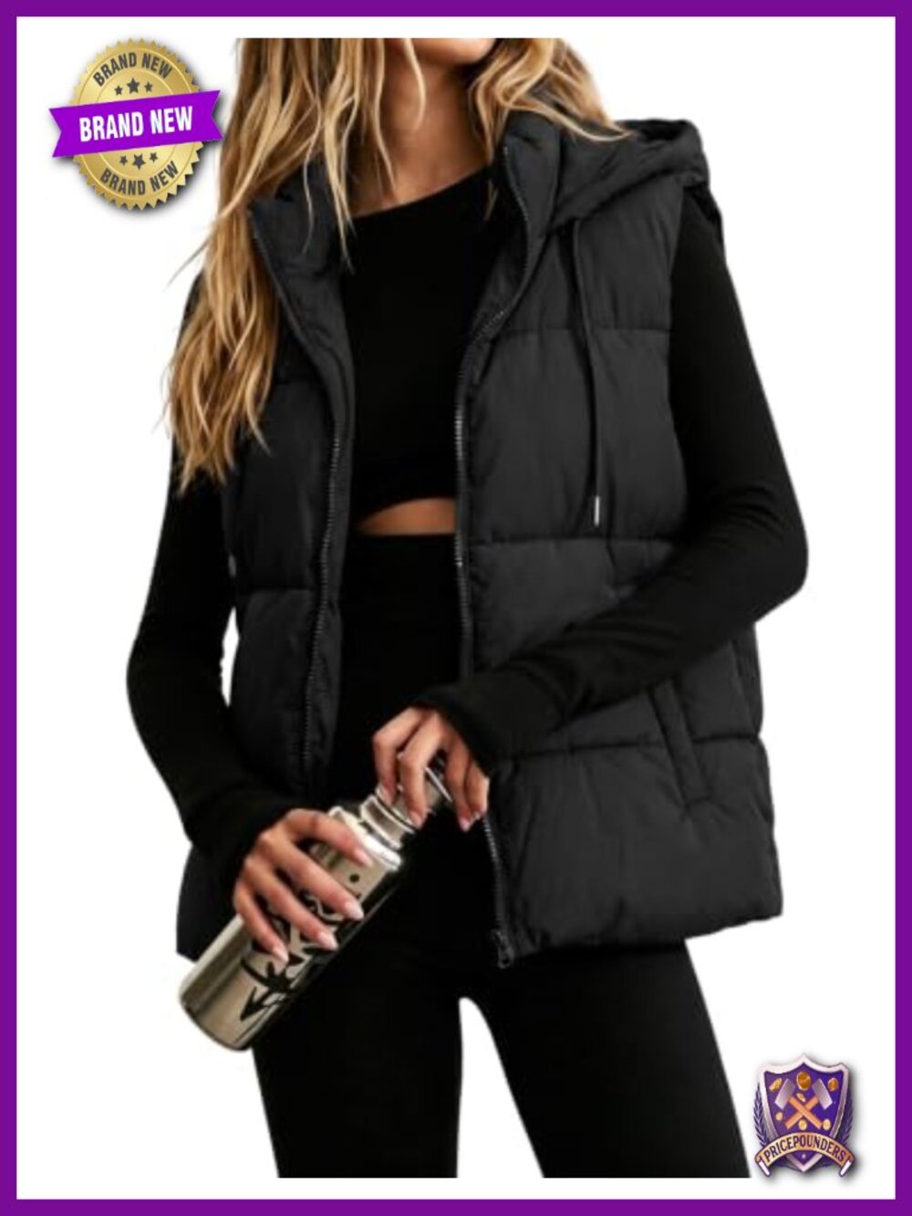 Womens Quilted Puffer Vest Sleeveless Hooded Winter Coat